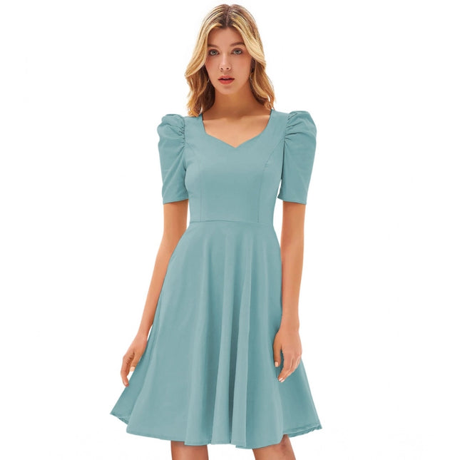 Rosolly Women's Knitting stretchable Solid V Neck Cap Sleeve Dress (Pista)