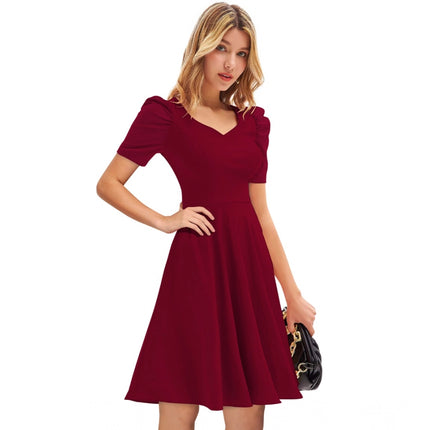 Rosolly Women's Knitting stretchable Solid V Neck Cap Sleeve Dress (Maroon)