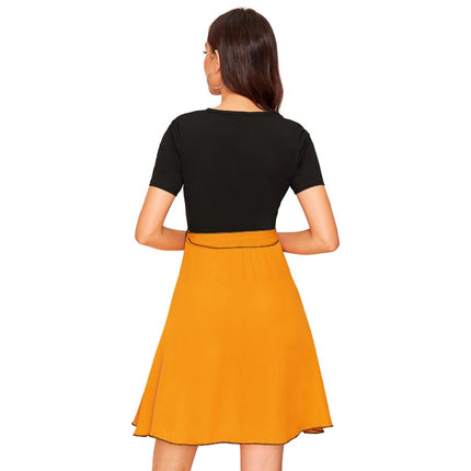 Rosolly Women's Knitting stretchable Solid Round Neck Cap Sleeve Dress (Yellow)