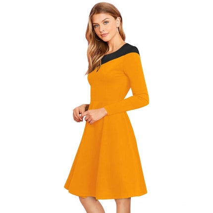 Rosolly Women's Knitting stretchable Solid Round Neck Full Sleeve Dress (Yellow)
