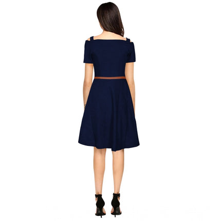 Rosolly Women's Polyester Solid V Neck Cap Sleeve Dress (Blue)