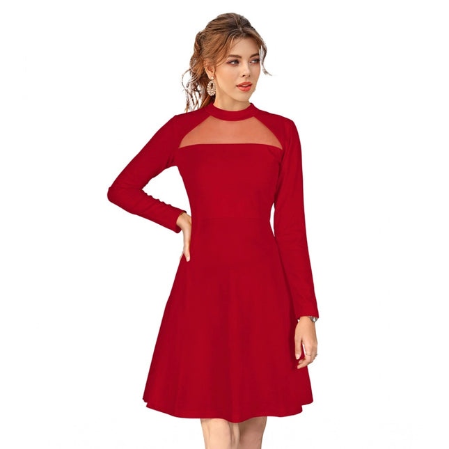 Rosolly Women's Knitting stretchable Solid Round Neck Full Sleeve Dress (Red)