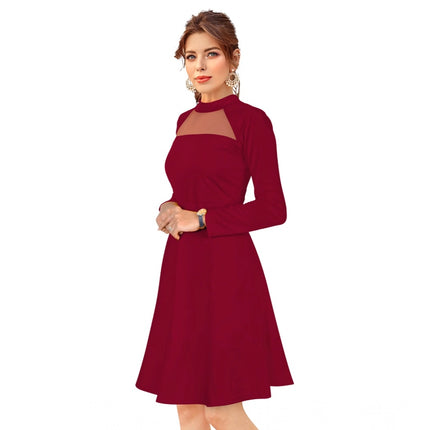 Rosolly Women's Knitting stretchable Solid Round Neck Full Sleeve Dress (Maroon)