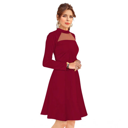 Rosolly Women's Knitting stretchable Solid Round Neck Full Sleeve Dress (Maroon)