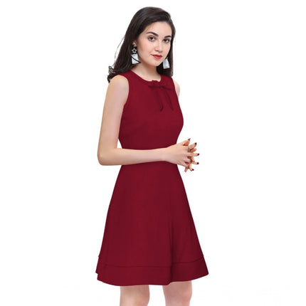 Rosolly Women's Polyester Solid Round Neck Sleeveless Dress (Maroon)