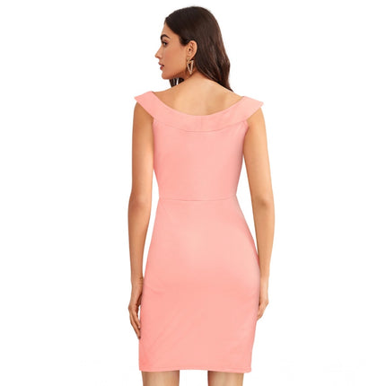 Rosolly Women's Knitting stretchable Solid Round Neck Sleeveless Dress (Peach)