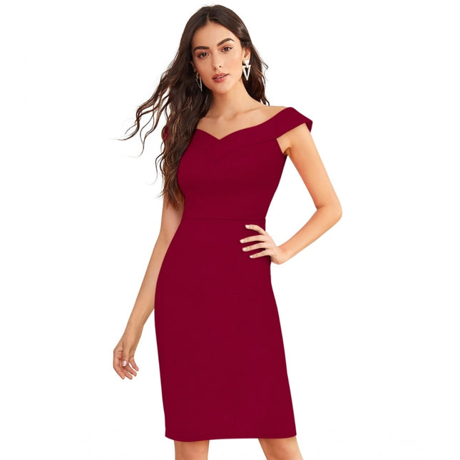 Rosolly Women's Knitting stretchable Solid Round Neck Sleeveless Dress (Maroon)