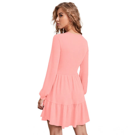 Rosolly Women's Knitting stretchable Solid Round Neck Full Sleeve Dress (Peach)