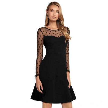 Rosolly Women's Knitting stretchable Solid Round Neck Full Sleeve Dress (Black)