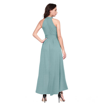 Rosolly Women's Polyester Solid Halter Neck Sleeveless Dress (Pista)