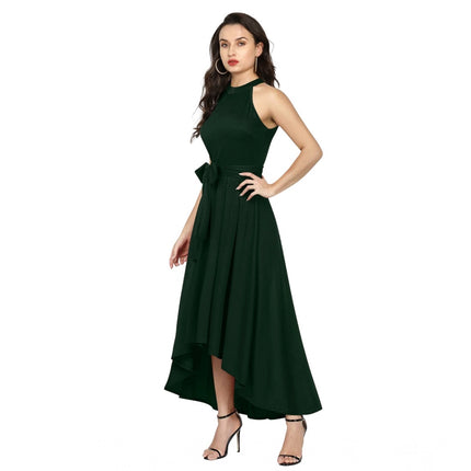 Rosolly Women's Polyster Solid Halter Neck Sleeveless Dress (Green)