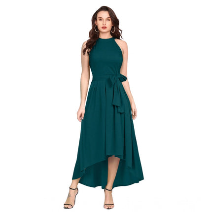 Rosolly Women's Polyster Solid Halter Neck Sleeveless Dress (Morpichh)