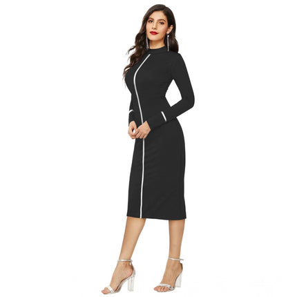 Rosolly Women's Knitting stretchable Solid Round Neck Full Sleeve Dress (Black)