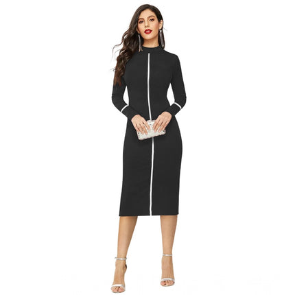 Rosolly Women's Knitting stretchable Solid Round Neck Full Sleeve Dress (Black)