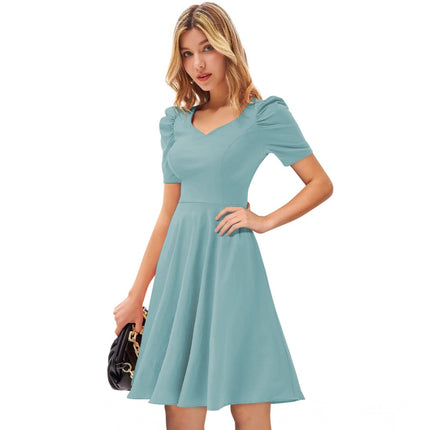 Rosolly Women's Knitting stretchable Solid V Neck Cap Sleeve Dress (Pista)