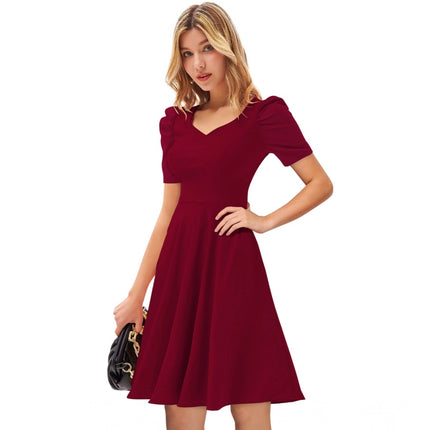 Rosolly Women's Knitting stretchable Solid V Neck Cap Sleeve Dress (Maroon)