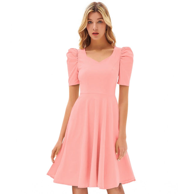 Rosolly Women's Knitting stretchable Solid V Neck Cap Sleeve Dress (Peach)