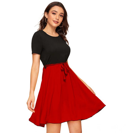 Rosolly Women's Knitting stretchable Solid Round Neck Cap Sleeve Dress (Red)