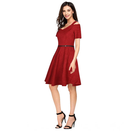 Rosolly Women's Polyester Solid V Neck Cap Sleeve Dress (Maroon)