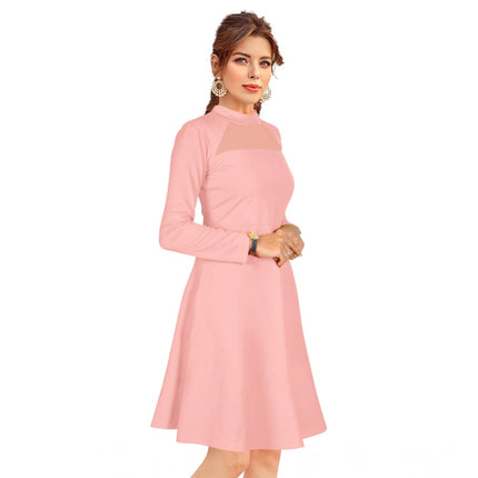 Rosolly Women's Knitting stretchable Solid Round Neck Full Sleeve Dress (Peach)