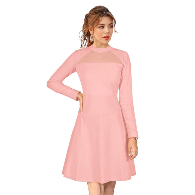 Rosolly Women's Knitting stretchable Solid Round Neck Full Sleeve Dress (Peach)