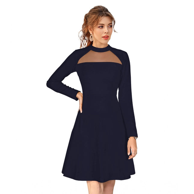Rosolly Women's Knitting stretchable Solid Round Neck Full Sleeve Dress (Blue)