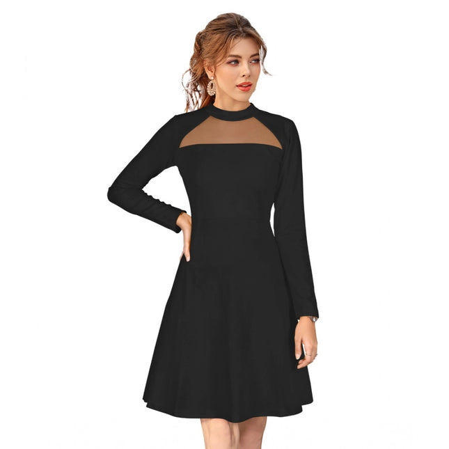 Rosolly Women's Knitting stretchable Solid Round Neck Full Sleeve Dress (Black)