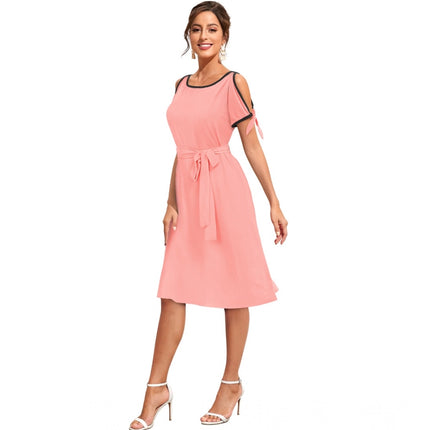 Rosolly Women's Knitting stretchable Solid Round Neck Sleeveless Dress (Peach)