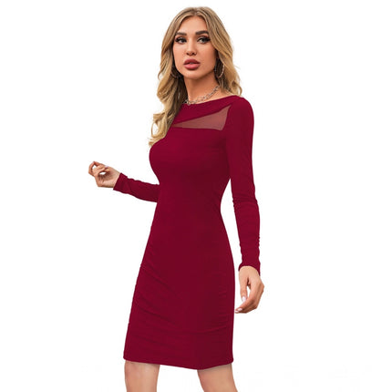 Rosolly Women's Knitting stretchable Solid Round Neck Full Sleeve Dress (Maroon)