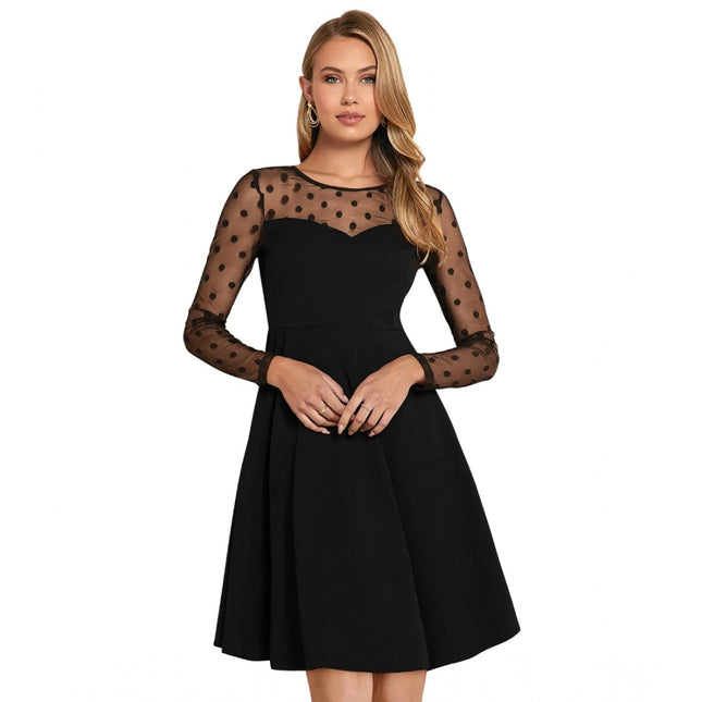 Rosolly Women's Knitting stretchable Solid Round Neck Full Sleeve Dress (Black)