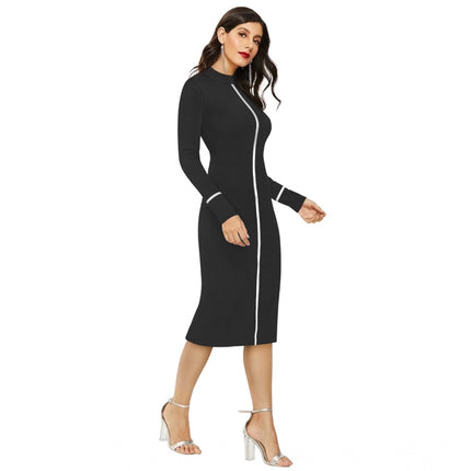 Rosolly Women's Knitting stretchable Solid Round Neck Full Sleeve Dress (Black)