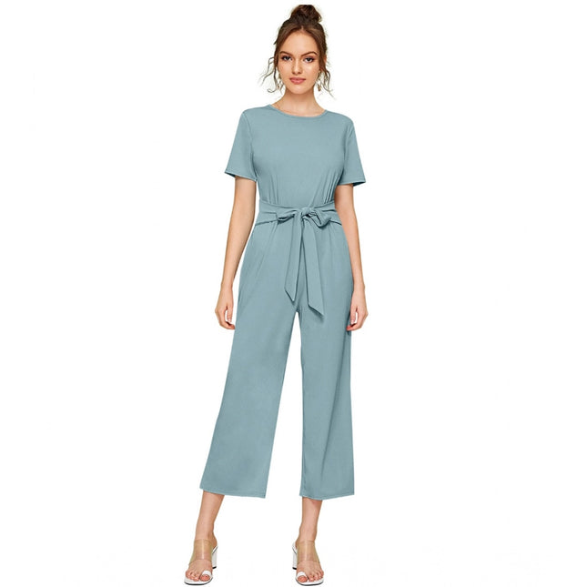 Rosolly Women's Knitting stretchable Solid Round Neck Cap Sleeve Jumpsuit (Pista )