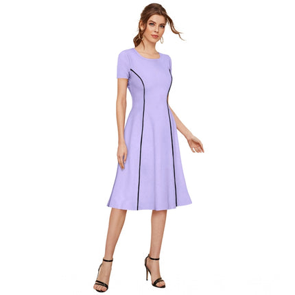 Rosolly Women's Knitting stretchable Solid Round Neck Cap Sleeve Dress (Purple)
