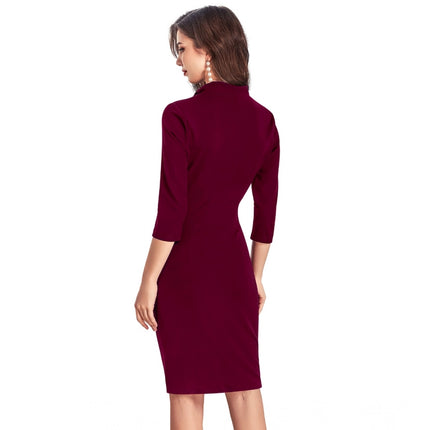 Rosolly Women's Knitting stretchable Solid Round Neck 3-4th Dress (Maroon)