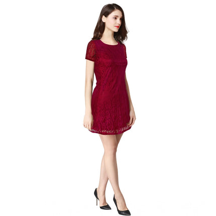 Rosolly Women's Rasal Solid Round Neck Cap Sleeve Dress (Maroon)