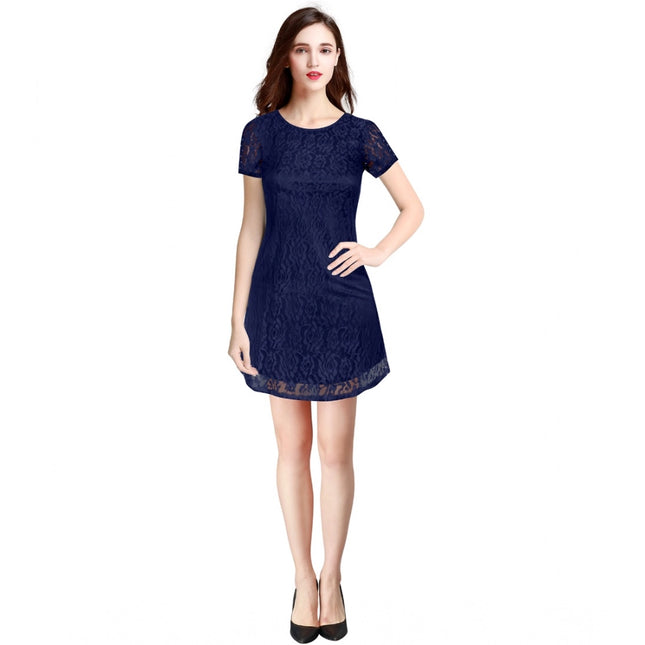 Rosolly Women's Rasal Solid Round Neck Cap Sleeve Dress (Blue)