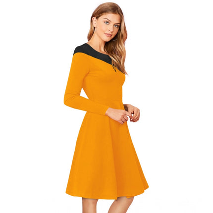 Rosolly Women's Knitting stretchable Solid Round Neck Full Sleeve Dress (Yellow)