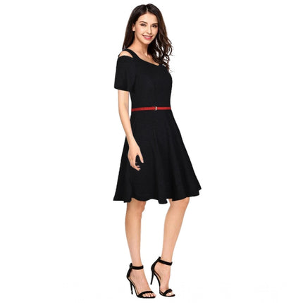 Rosolly Women's Polyester Solid V Neck Cap Sleeve Dress (Black)