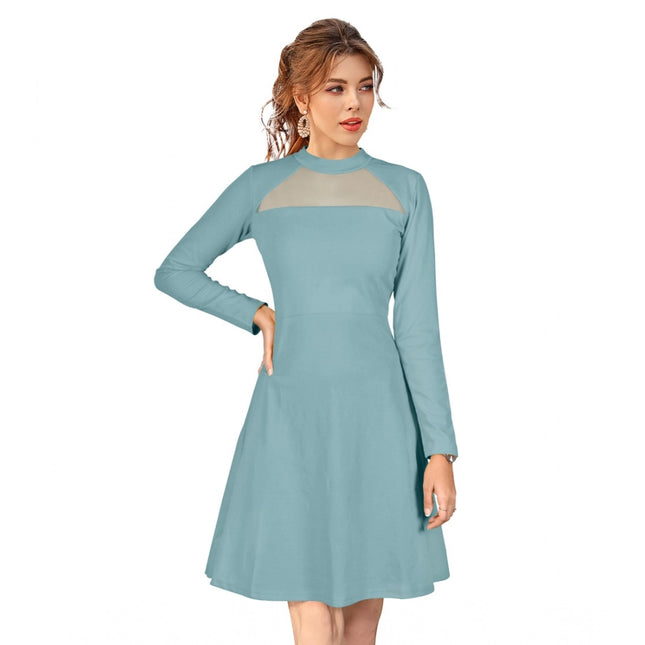 Rosolly Women's Knitting stretchable Solid Round Neck Full Sleeve Dress (Pista)