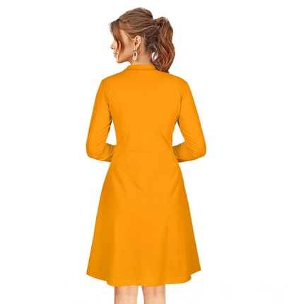 Rosolly Women's Knitting stretchable Solid Round Neck Full Sleeve Dress (Yellow)