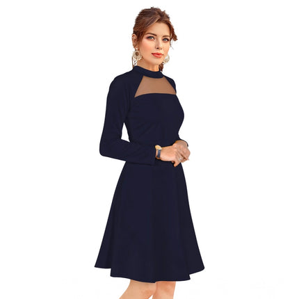 Rosolly Women's Knitting stretchable Solid Round Neck Full Sleeve Dress (Blue)
