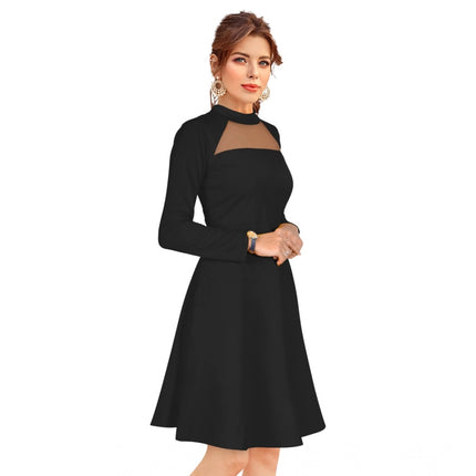 Rosolly Women's Knitting stretchable Solid Round Neck Full Sleeve Dress (Black)