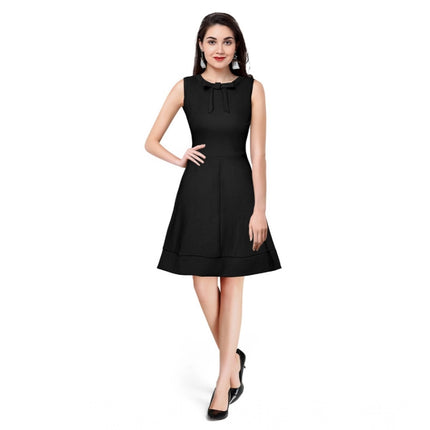 Rosolly Women's Polyester Solid Round Neck Sleeveless Dress (Black)