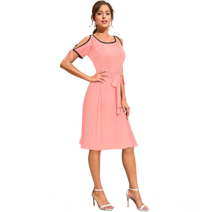 Rosolly Women's Knitting stretchable Solid Round Neck Sleeveless Dress (Peach)