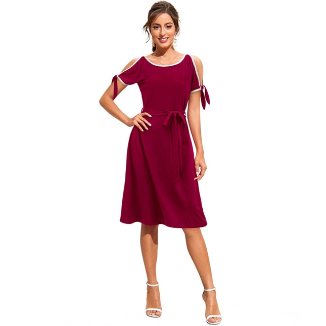 Rosolly Women's Knitting stretchable Solid Round Neck Sleeveless Dress (Maroon)