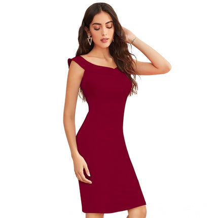 Rosolly Women's Knitting stretchable Solid Round Neck Sleeveless Dress (Maroon)