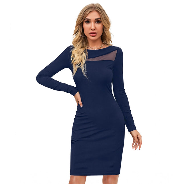 Rosolly Women's Knitting stretchable Solid Round Neck Full Sleeve Dress (Blue )