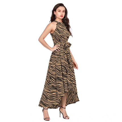 Rosolly Women's Polyester Zebra Pattern Halter Neck Sleeveless Dress (Yellow)