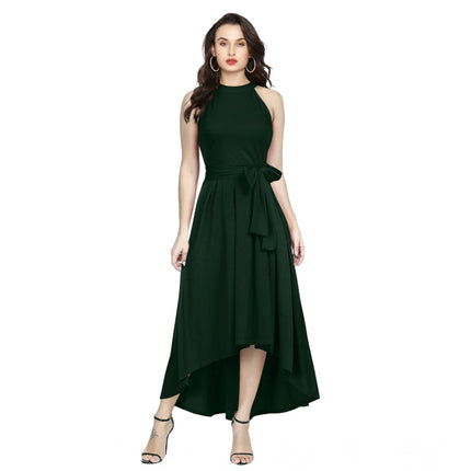 Rosolly Women's Polyster Solid Halter Neck Sleeveless Dress (Green)