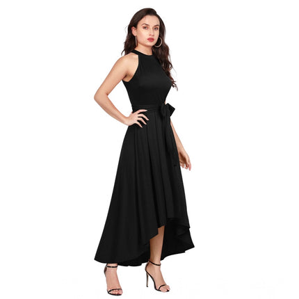 Rosolly Women's Polyster Solid Halter Neck Sleeveless Dress (Black)